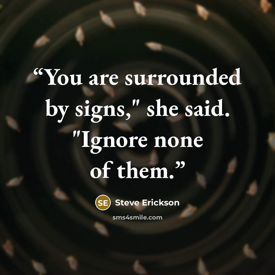 “You are surrounded by signs," she said. "Ignore none of them.” quote by Steve Erickson