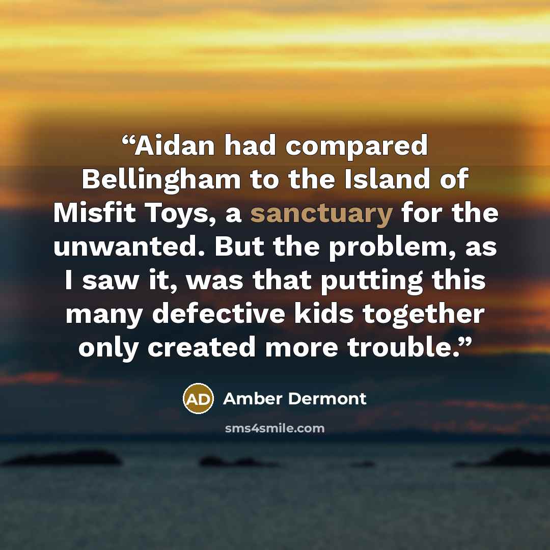 “Aidan had compared Bellingham to the Island of Misfit Toys, a sanctuary for the unwanted. But the problem, as I saw it, was that putting this many defective kids together only created more trouble.” quote by Amber Dermont