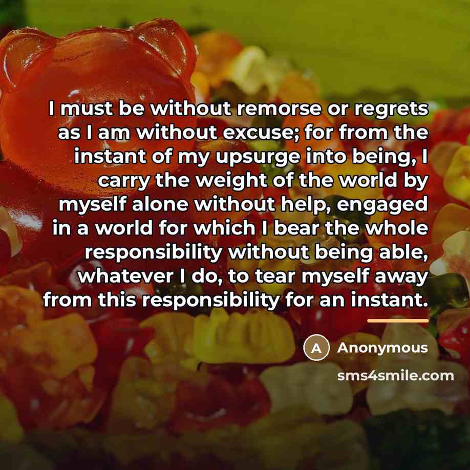 “I must be without remorse or regrets as I am…” quote by Anonymous