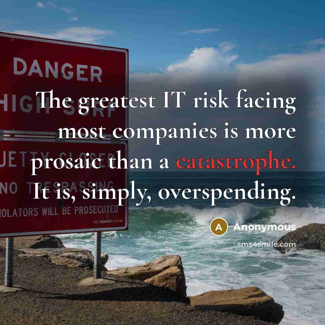 “The greatest IT risk facing most companies is more prosaic than a catastrophe. It is, simply, overspending.” quote by Anonymous