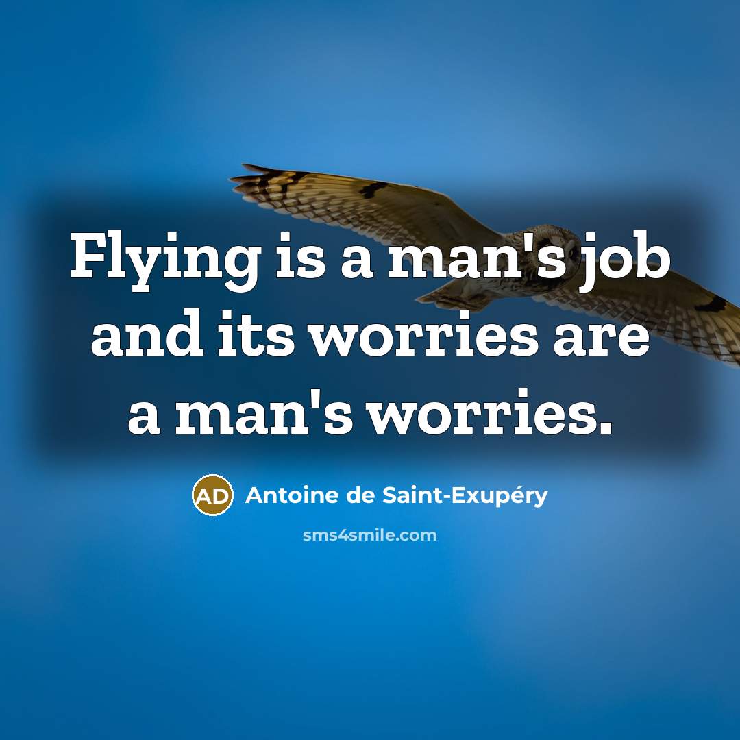 “Flying is a man's job and its worries are a…” quote by Antoine de Saint-Exupery