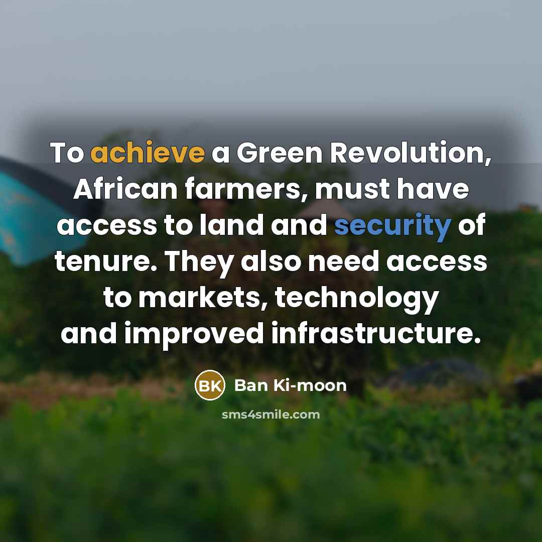 “To achieve a Green Revolution, African farmers, must have access…” quote by Ban Ki-moon