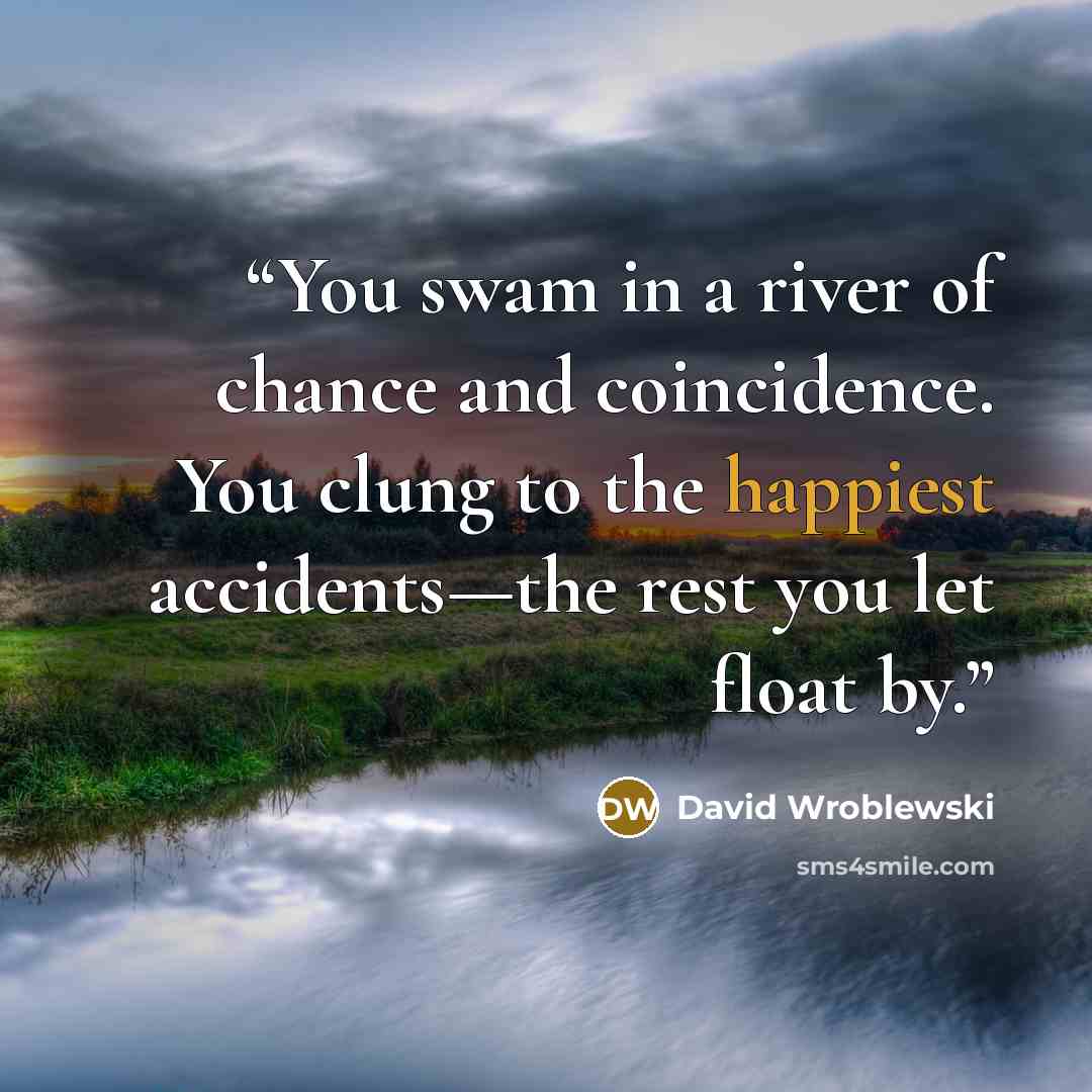 “You swam in a river of chance and coincidence. You clung to the happiest accidents—the rest you let float by.” quote by David Wroblewski