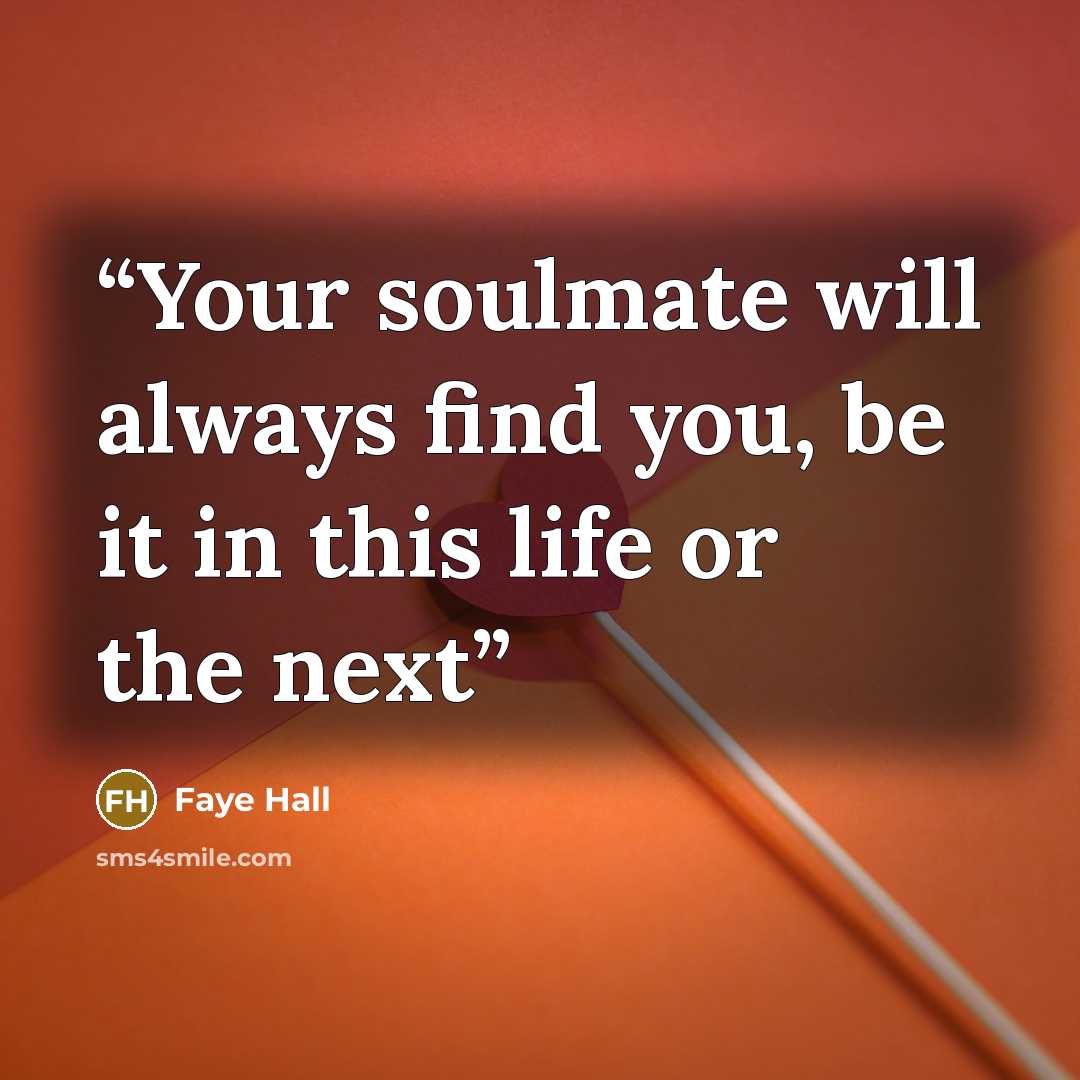 “Your soulmate will always find you, be it in this life or the next” quote by Faye Hall