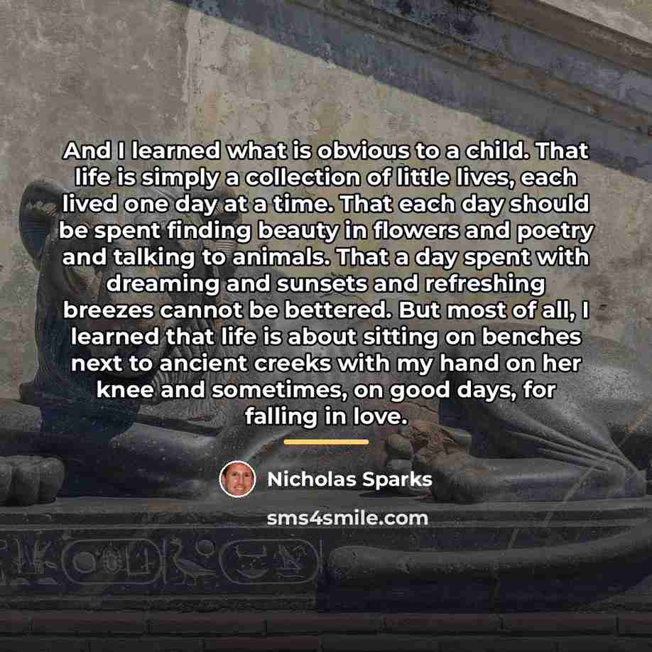 “And I learned what is obvious to a child. That…” quote by Nicholas Sparks