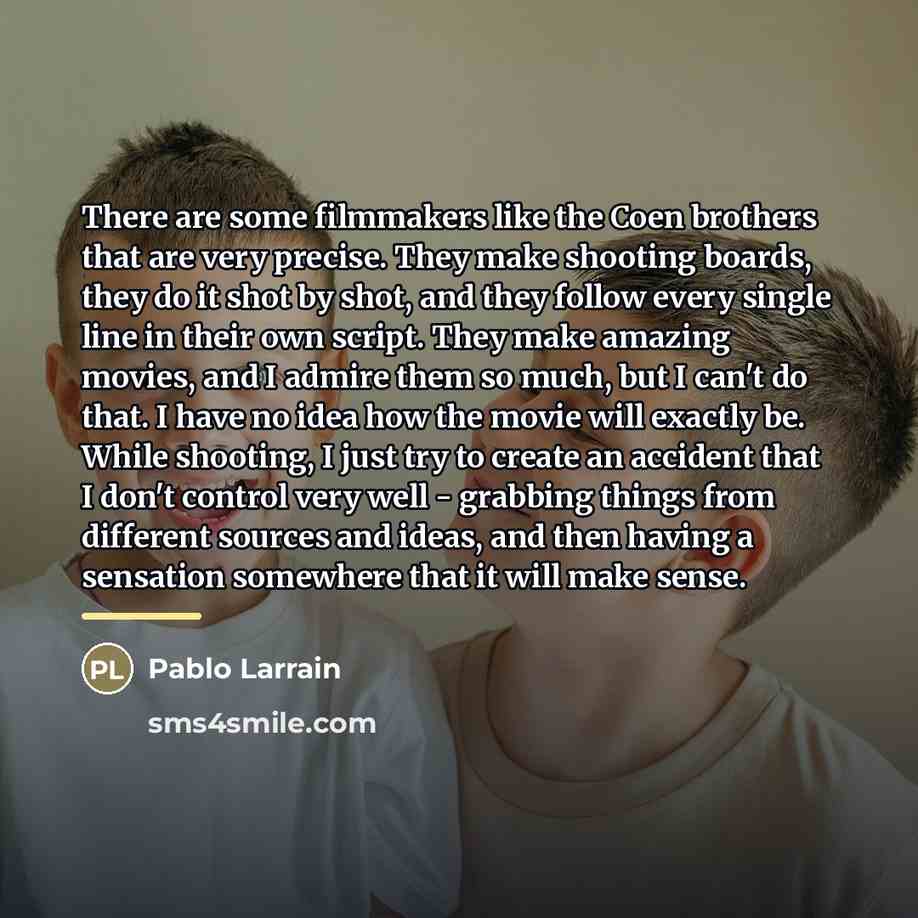“There are some filmmakers like the Coen brothers that are…” quote by Pablo Larrain