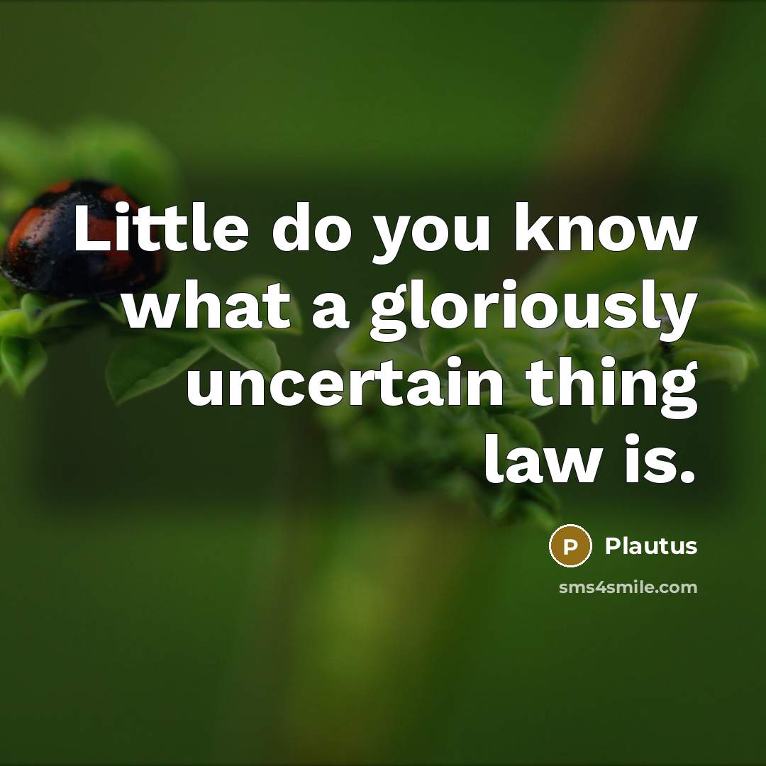 “Little do you know what a gloriously uncertain thing law…” quote by Plautus