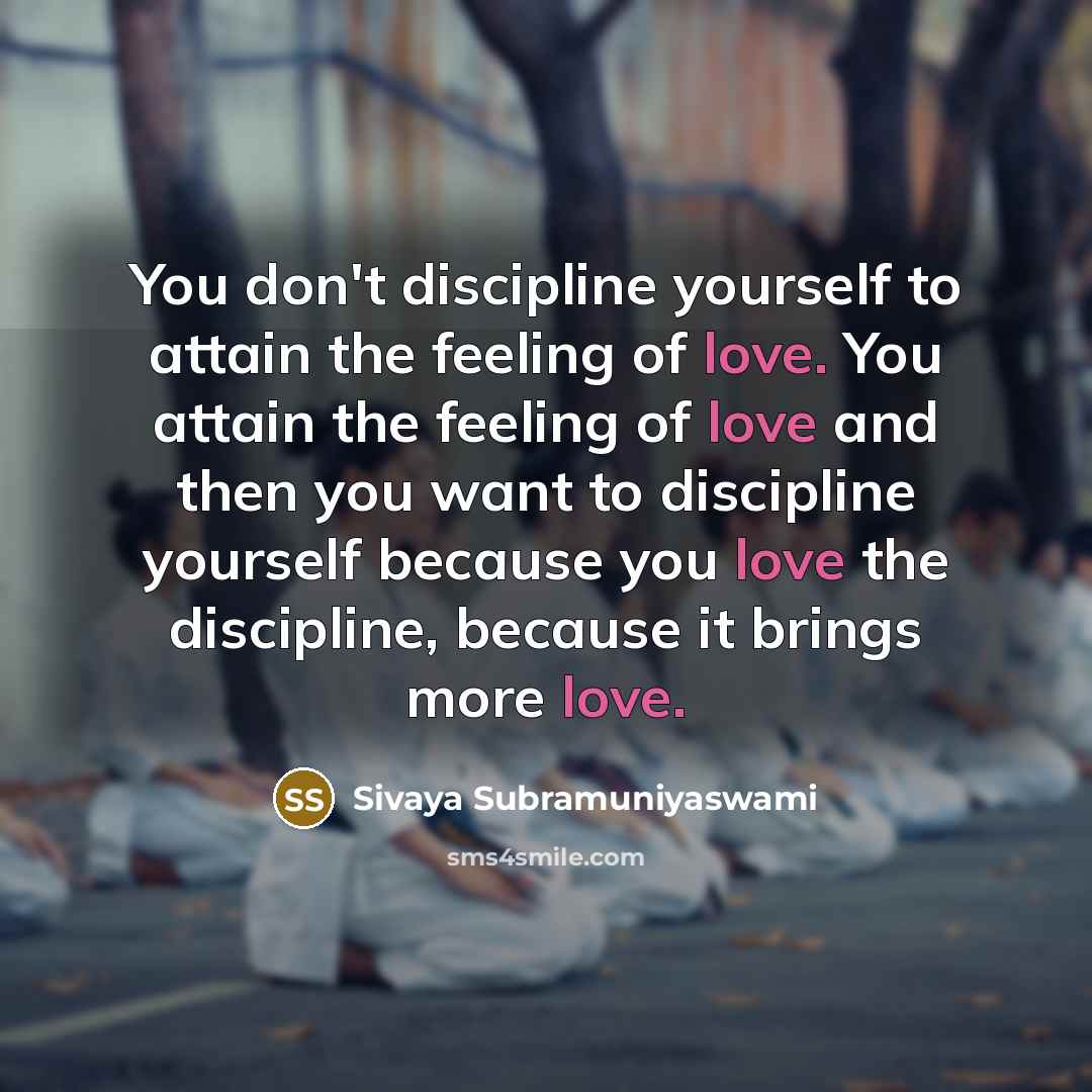 “You don't discipline yourself to attain the feeling of love.…” quote by Sivaya Subramuniyaswami
