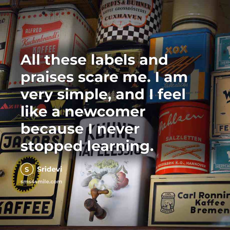 “All these labels and praises scare me. I am very…” quote by Sridevi