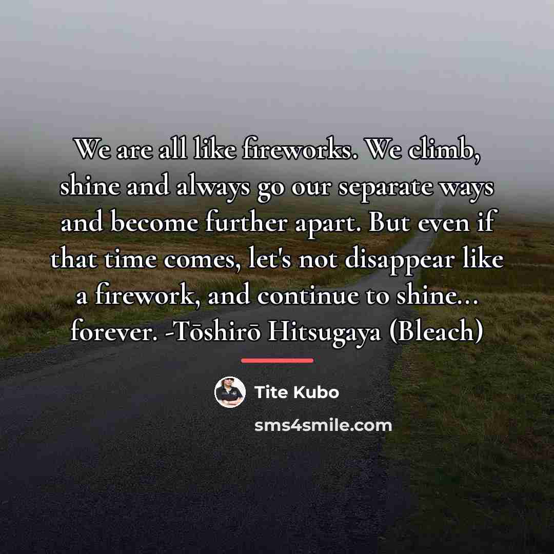 “We are all like fireworks. We climb, shine and always…” quote by Tite Kubo