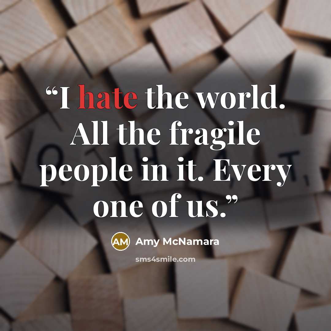“I hate the world. All the fragile people in it. Every one of us.” quote by Amy McNamara