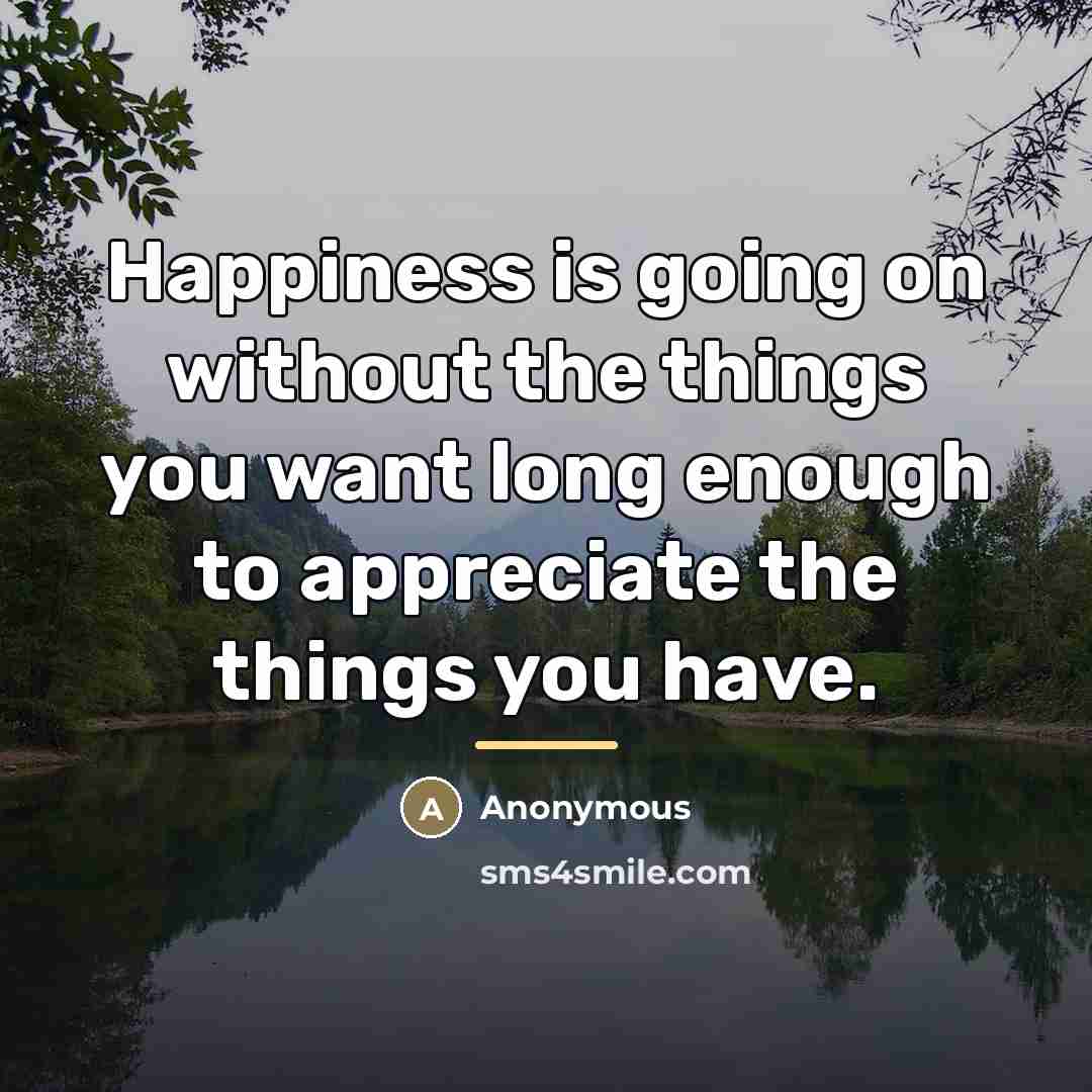“Happiness is going on without the things you want long…” quote by Anonymous