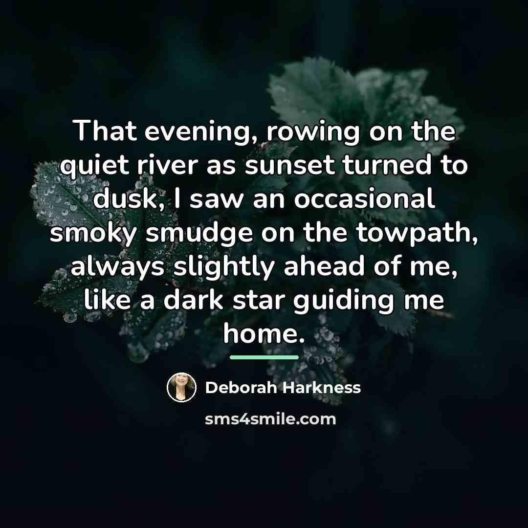 “That evening, rowing on the quiet river as sunset turned…” quote by Deborah Harkness