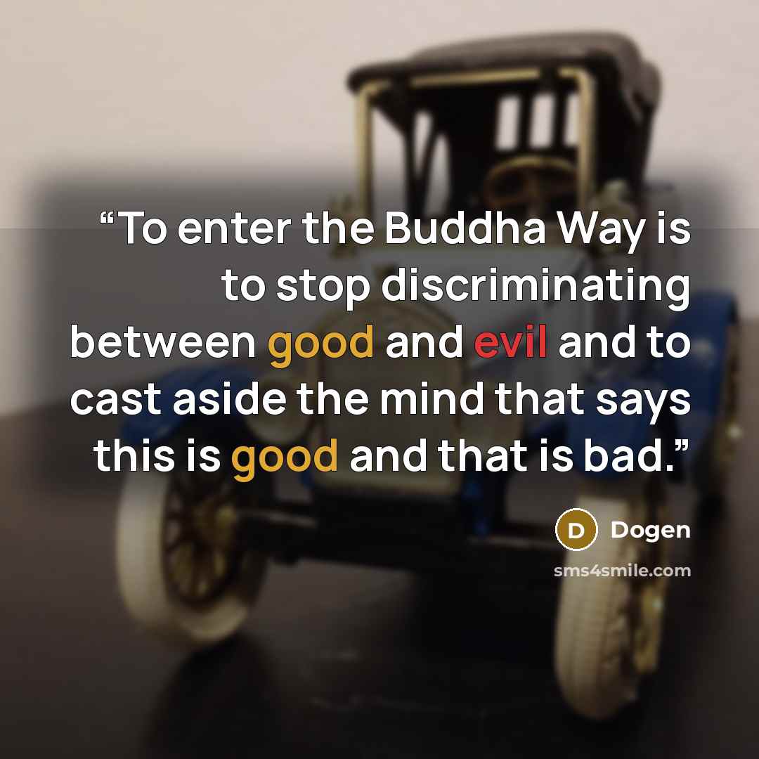 “To enter the Buddha Way is to stop discriminating between good and evil and to cast aside the mind that says this is good and that is bad.” quote by Dōgen