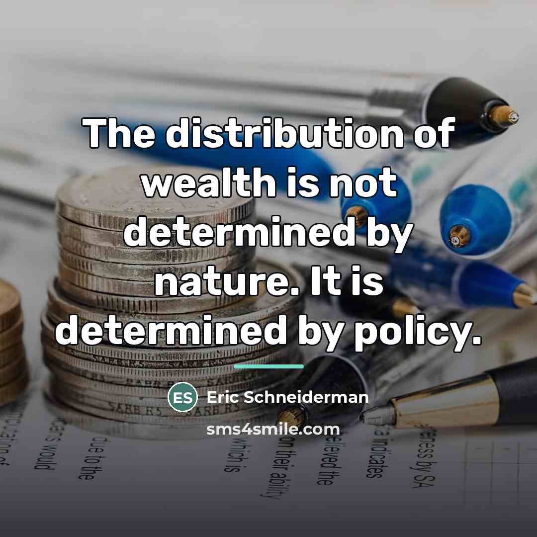 “The distribution of wealth is not determined by nature. It…” quote by Eric Schneiderman