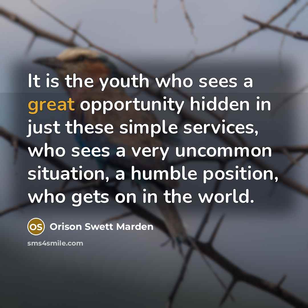 “It is the youth who sees a great opportunity hidden…” quote by Orison Swett Marden