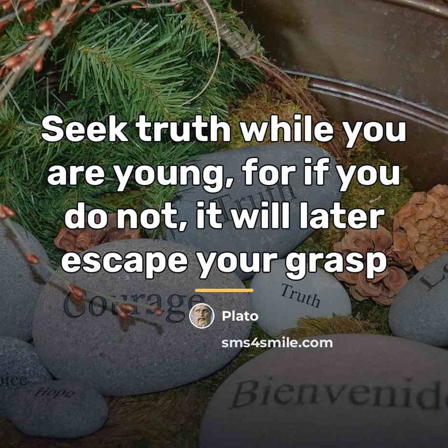 “Seek truth while you are young, for if you do…” quote by Plato