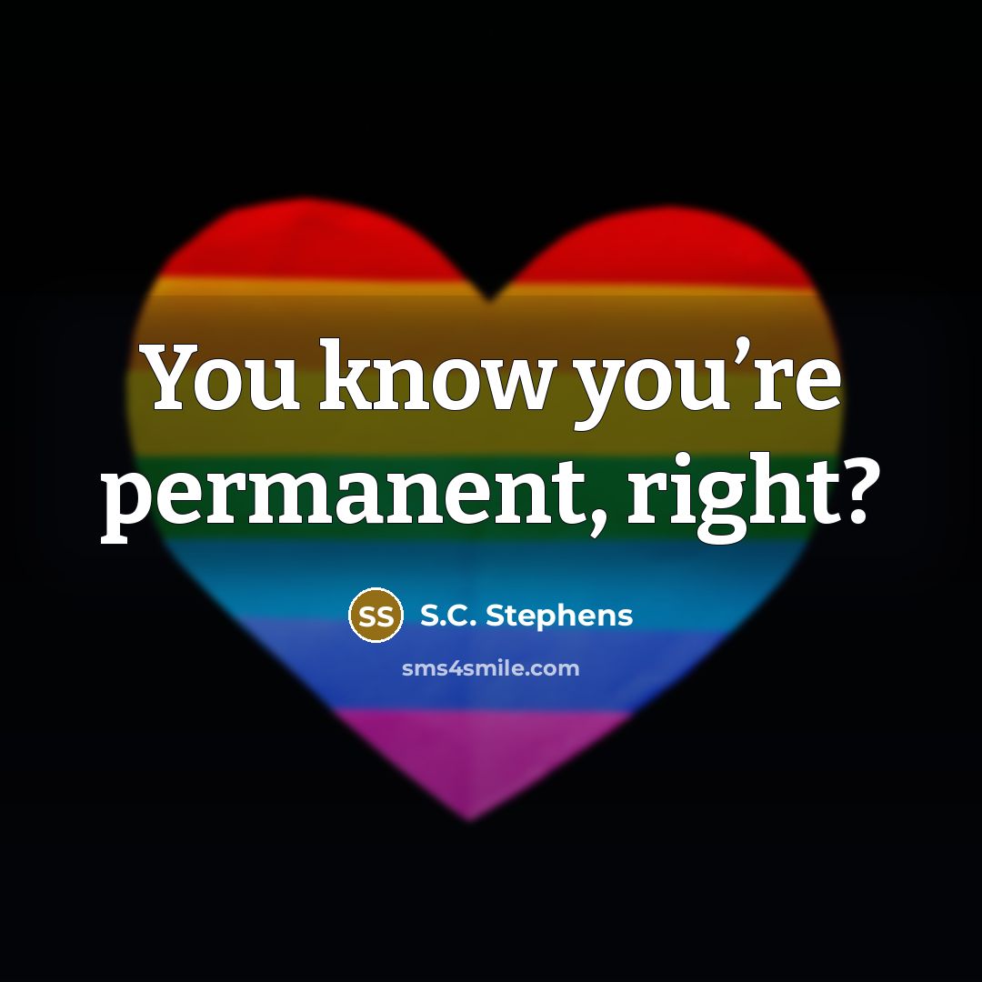 “You know you’re permanent, right?…” quote by S.C. Stephens
