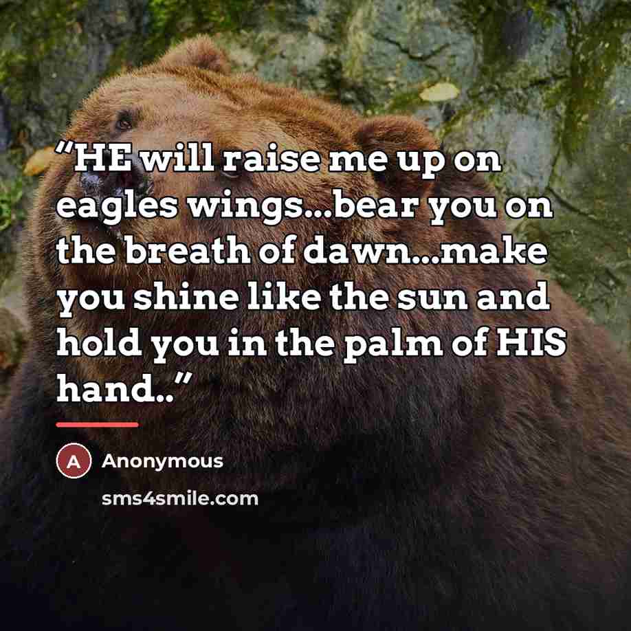 “HE will raise me up on eagles wings...bear you on the breath of dawn...make you shine like the sun and hold you in the palm of HIS hand..” quote by Anonymous