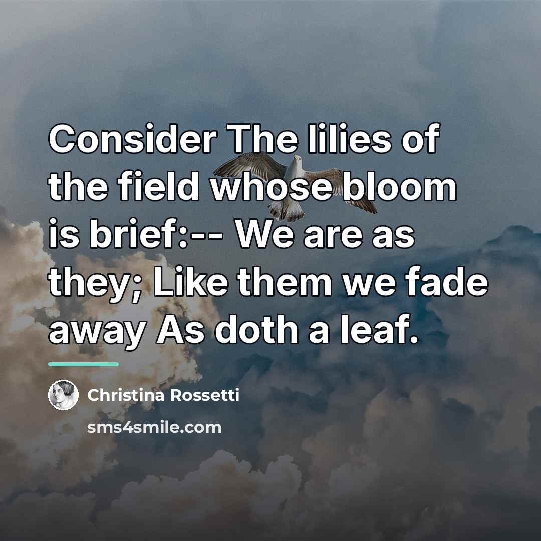 “Consider The lilies of the field whose bloom is brief:--…” quote by Christina Rossetti
