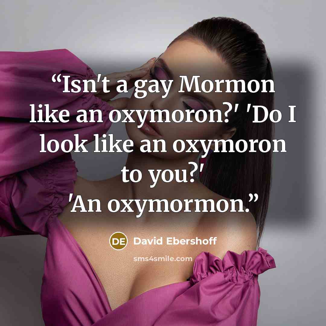 “Isn't a gay Mormon like an oxymoron?' 'Do I look like an oxymoron to you?' 'An oxymormon.” quote by David Ebershoff