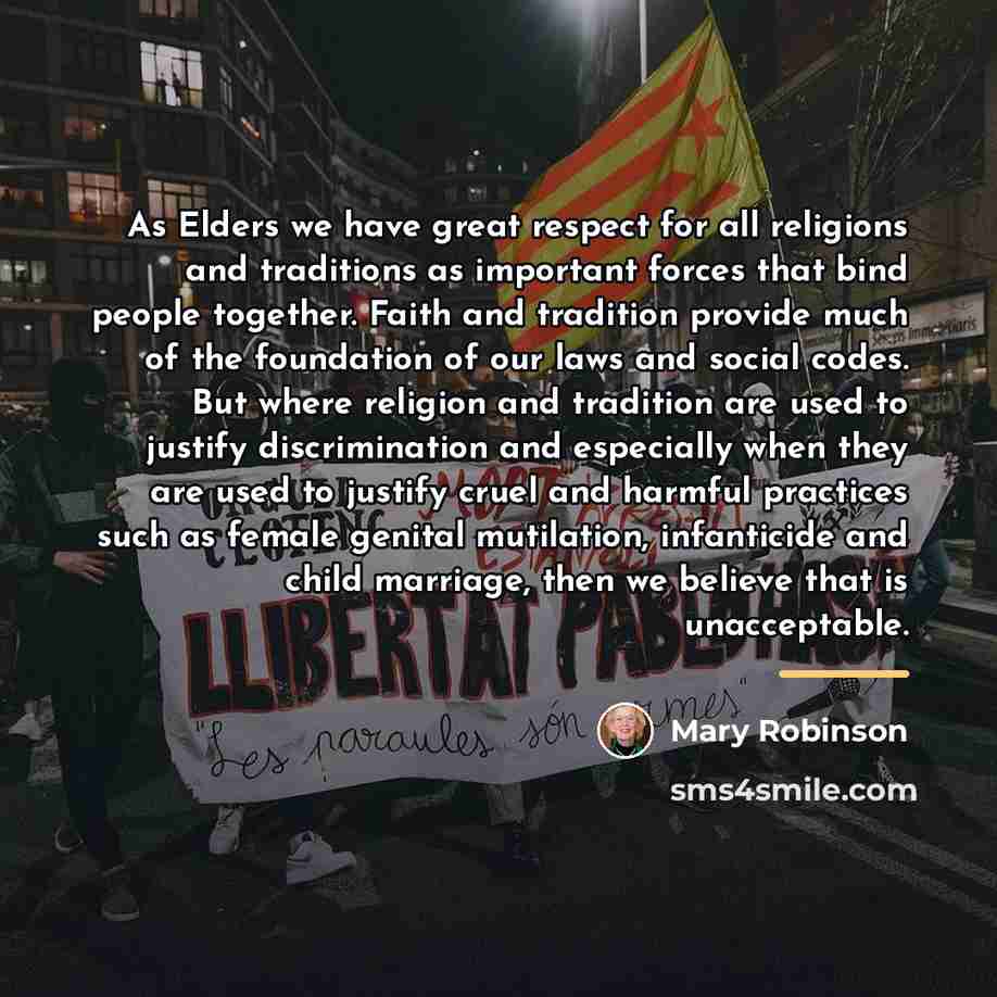 “As Elders we have great respect for all religions and…” quote by Mary Robinson