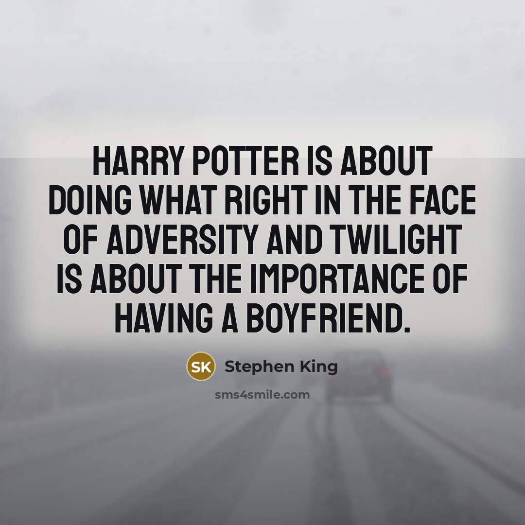 “Harry Potter is about doing what right in the face of adversity and twilight is about the importance of having a boyfriend.” quote by Stephen King