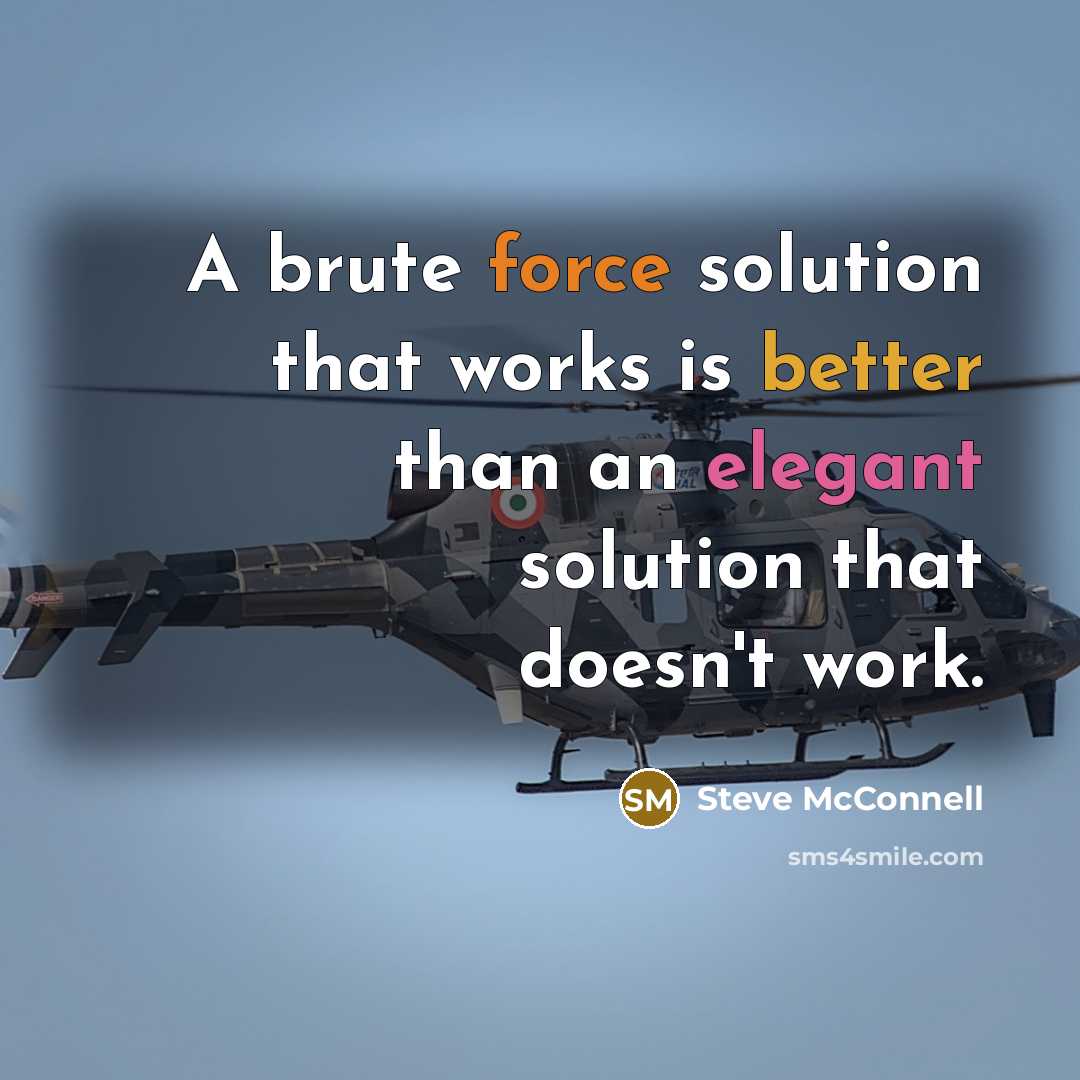 “A brute force solution that works is better than an elegant solution that doesn't work.” quote by Steve McConnell