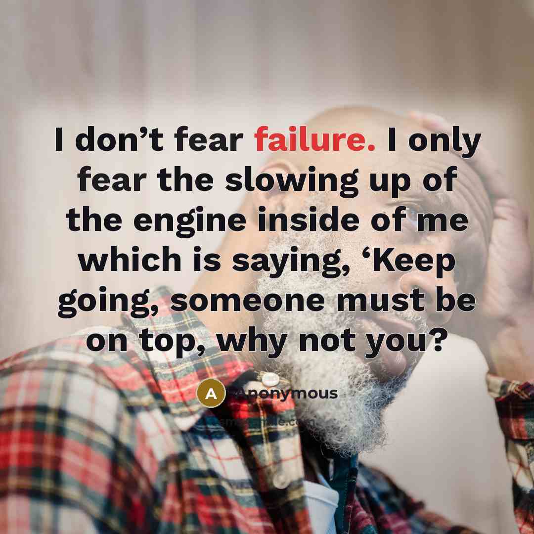 “I don’t fear failure. I only fear the slowing up…” quote by Anonymous