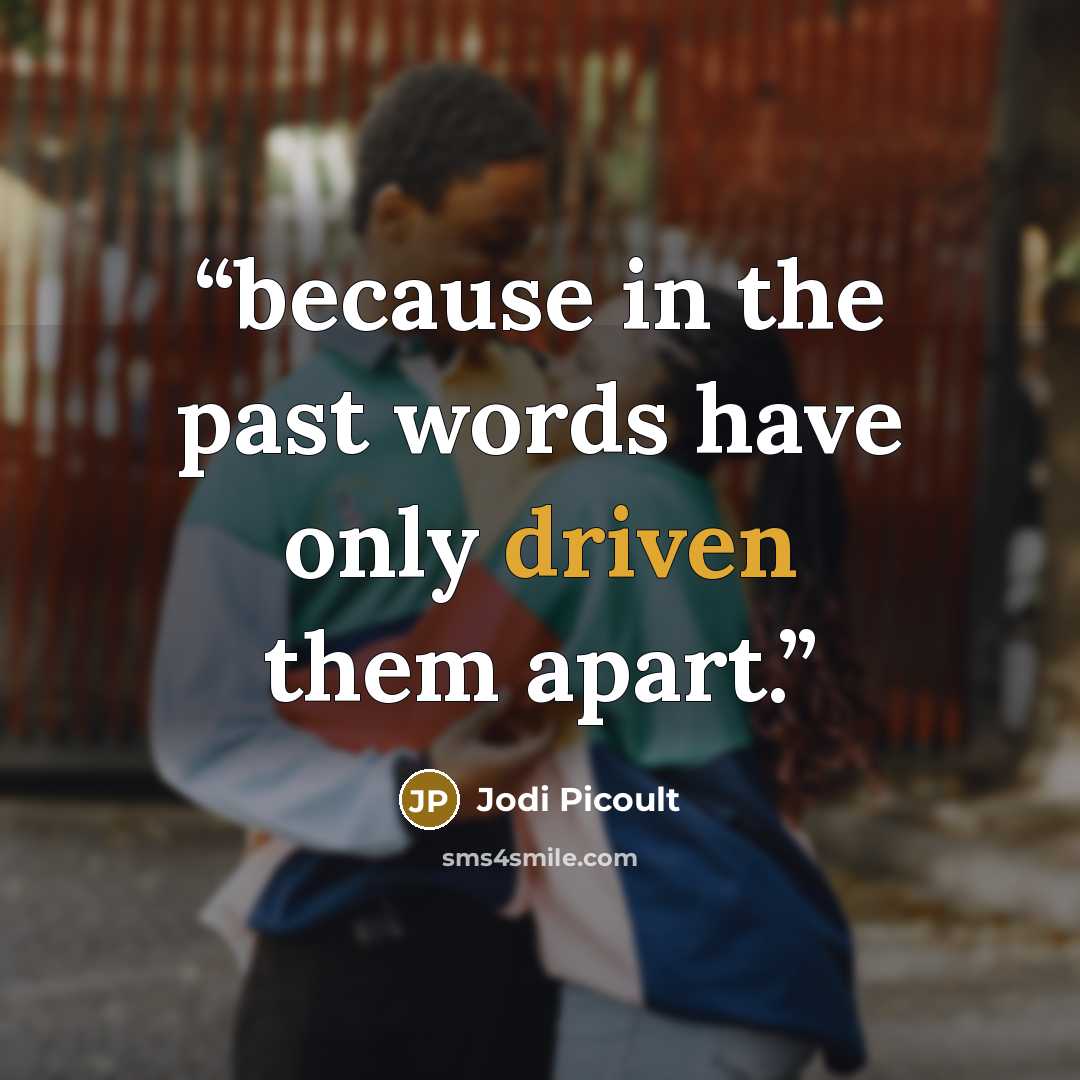 “because in the past words have only driven them apart.” quote by Jodi Picoult