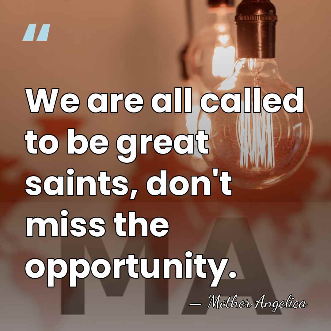 We are all called to be great saints, don't miss the opportunity. - Mother Angelica