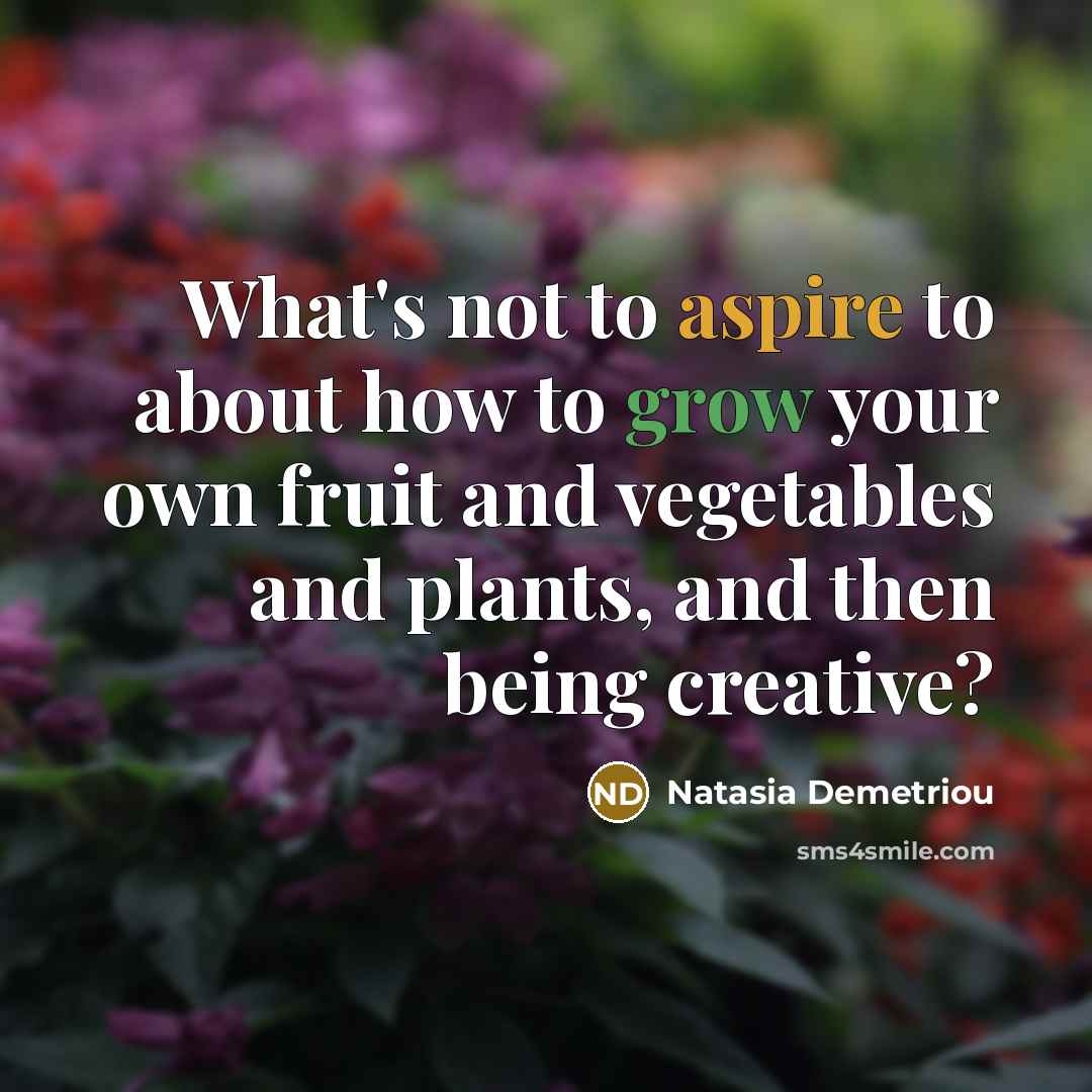 “What's not to aspire to about how to grow your own fruit and vegetables and plants, and then being creative?” quote by Natasia Demetriou