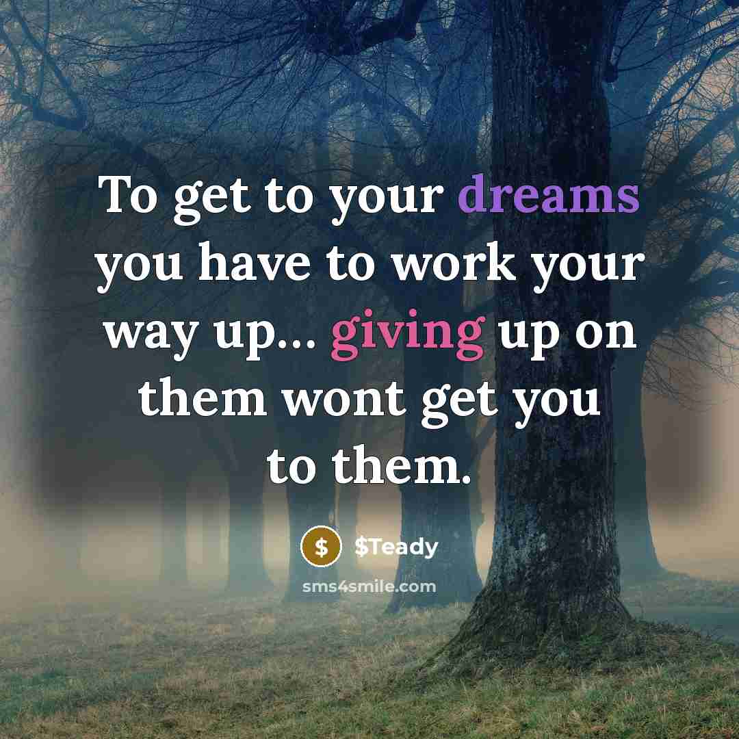 “To get to your dreams you have to work your way up… giving up on them wont get you to them.” quote by $Teady