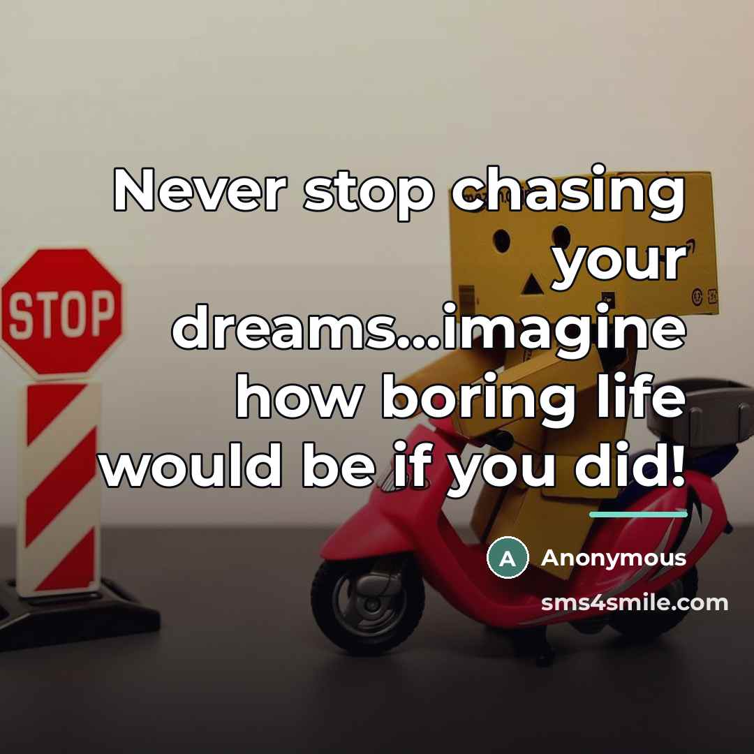 “Never stop chasing your dreams...imagine how boring life would be…” quote by Anonymous