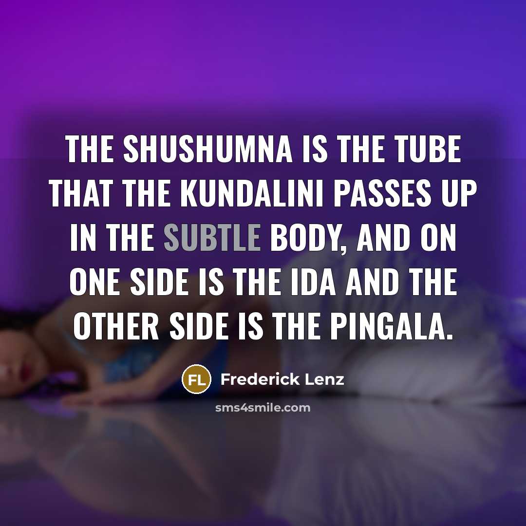 “The shushumna is the tube that the kundalini passes up…” quote by Frederick Lenz