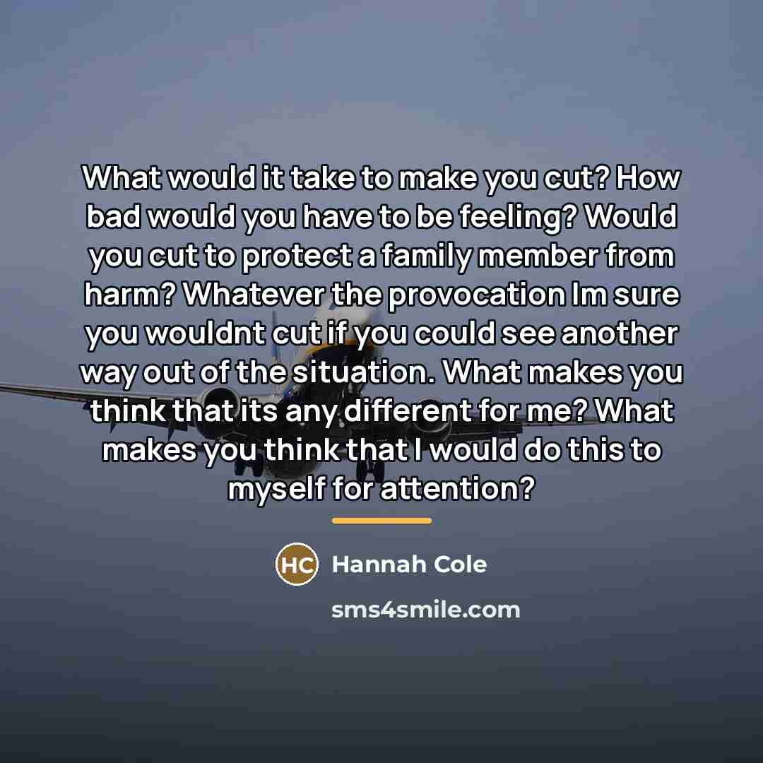 “What would it take to make you cut? How bad…” quote by Hannah Cole