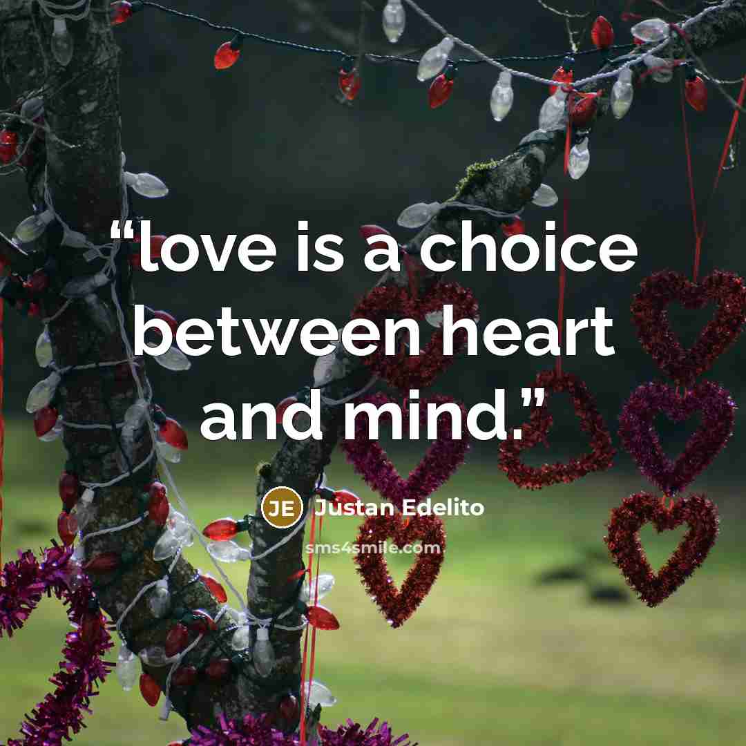 “love is a choice between heart and mind.” quote by Justan Edelito