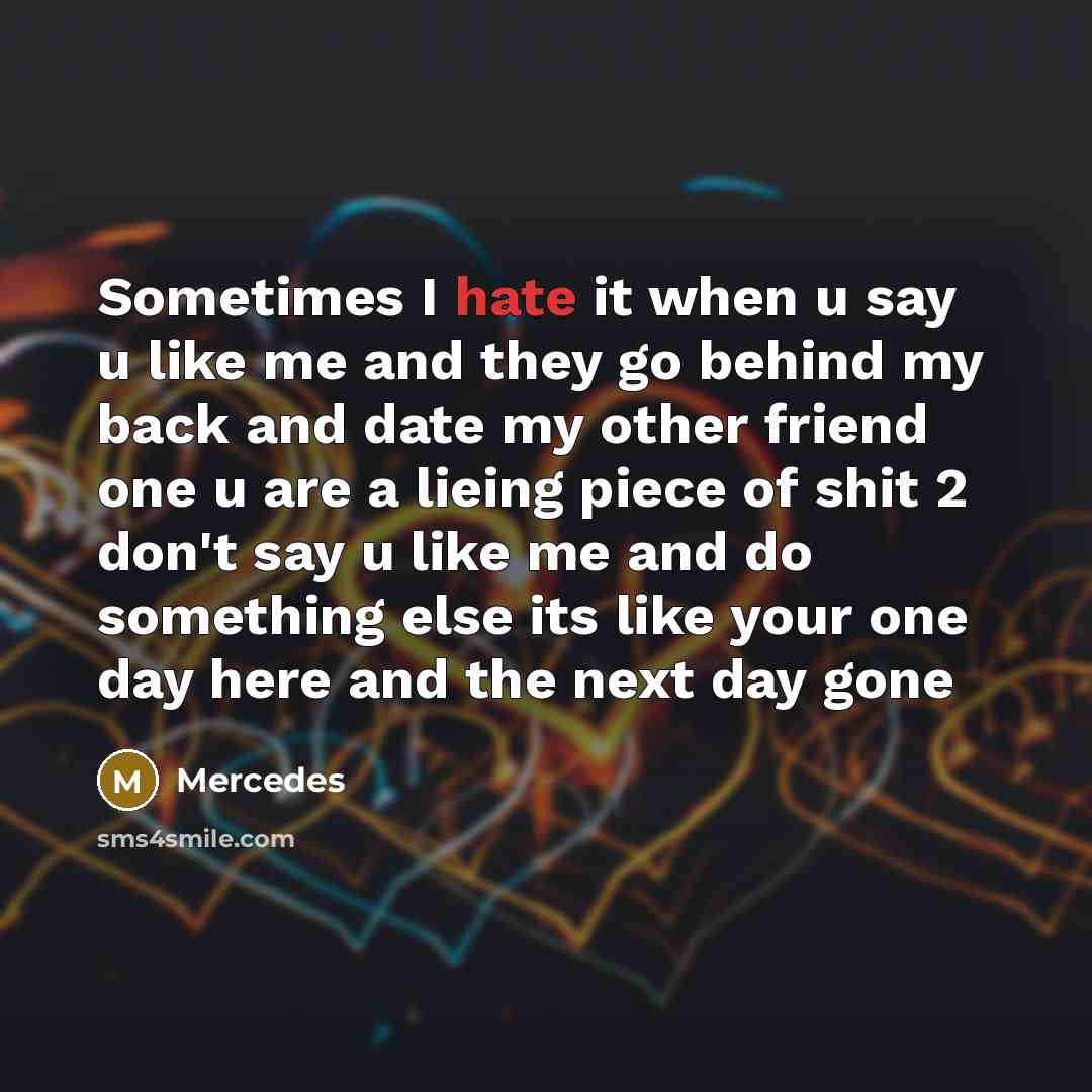 “Sometimes I hate it when u say u like me…” quote by Mercedes