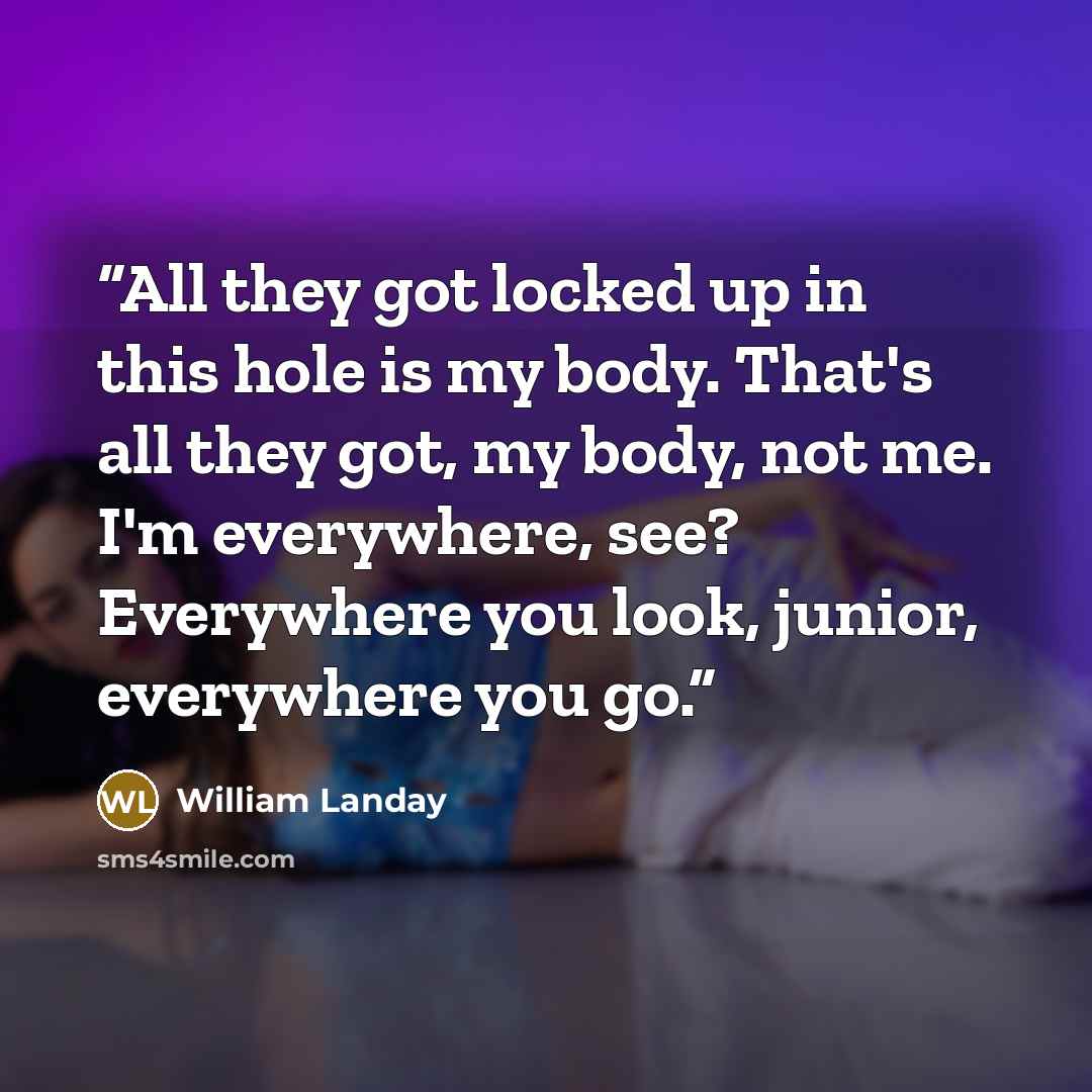 “All they got locked up in this hole is my body. That's all they got, my body, not me. I'm everywhere, see? Everywhere you look, junior, everywhere you go.” quote by William Landay