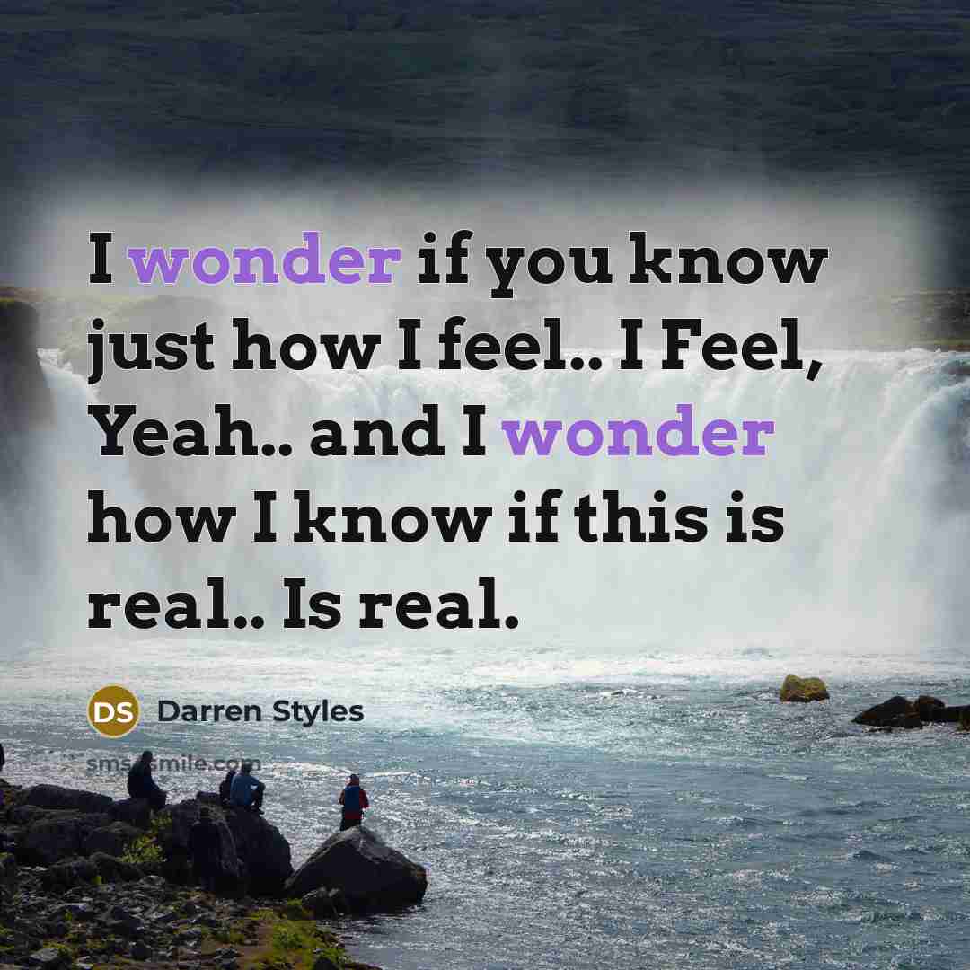 “I wonder if you know just how I feel.. I Feel, Yeah.. and I wonder how I know if this is real.. Is real.” quote by Darren Styles