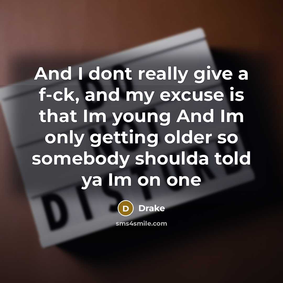 “And I dont really give a f-ck, and my excuse…” quote by Drake