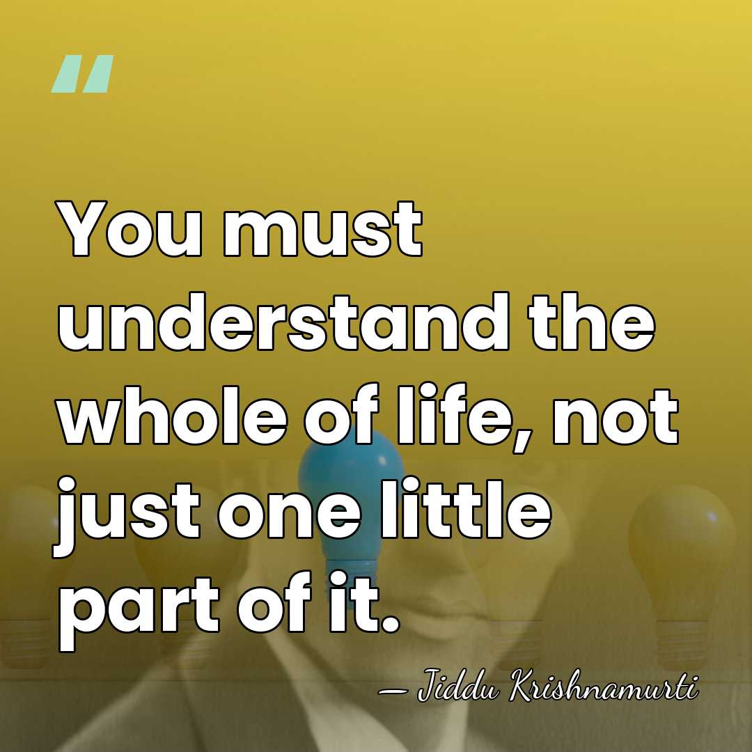 You must understand the whole of life, not just one little part&hellip; - Jiddu Krishnamurti