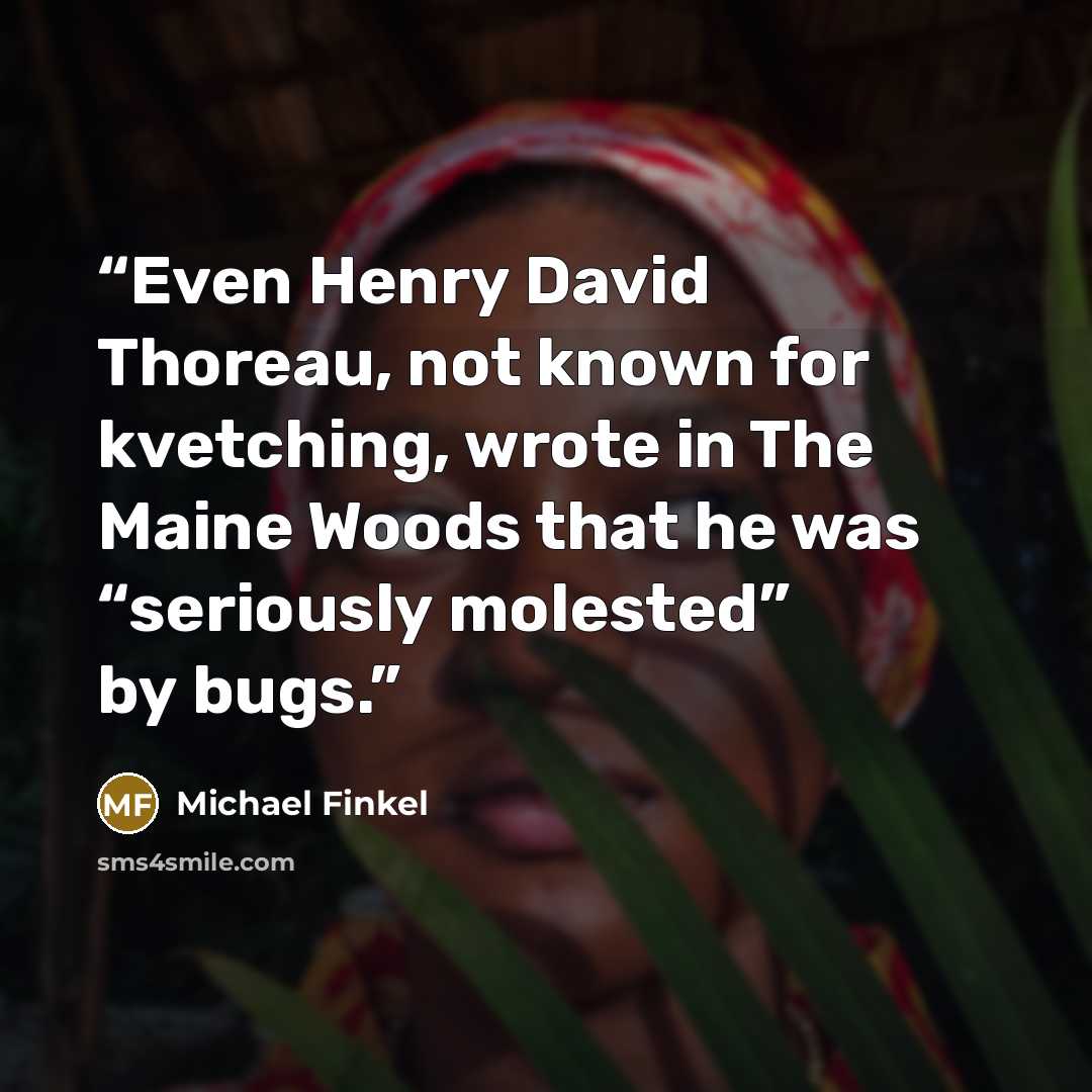 “Even Henry David Thoreau, not known for kvetching, wrote in The Maine Woods that he was “seriously molested” by bugs.” quote by Michael Finkel