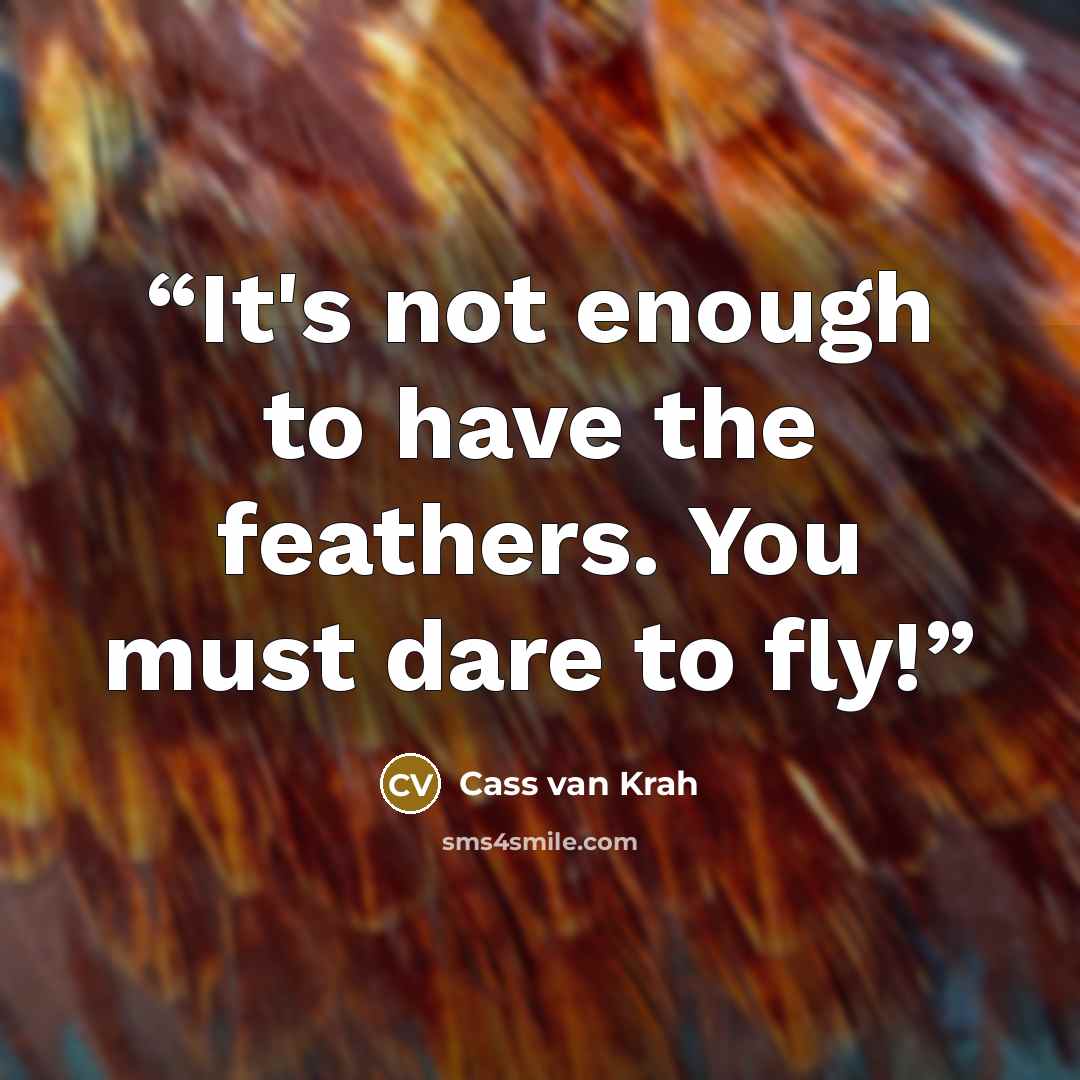 “It's not enough to have the feathers. You must dare to fly!” quote by Cass van Krah