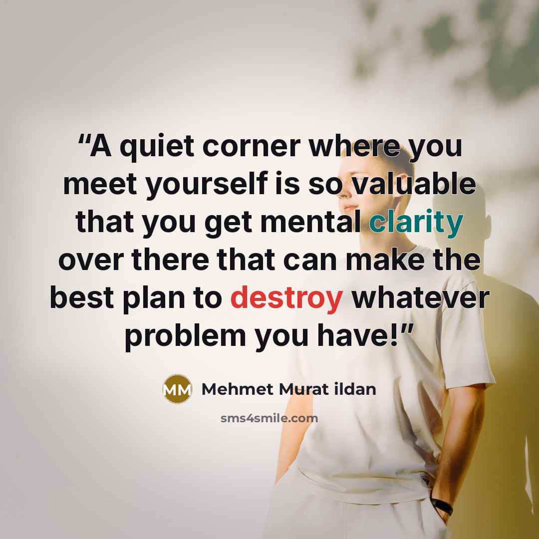 “A quiet corner where you meet yourself is so valuable that you get mental clarity over there that can make the best plan to destroy whatever problem you have!” quote by Mehmet Murat ildan