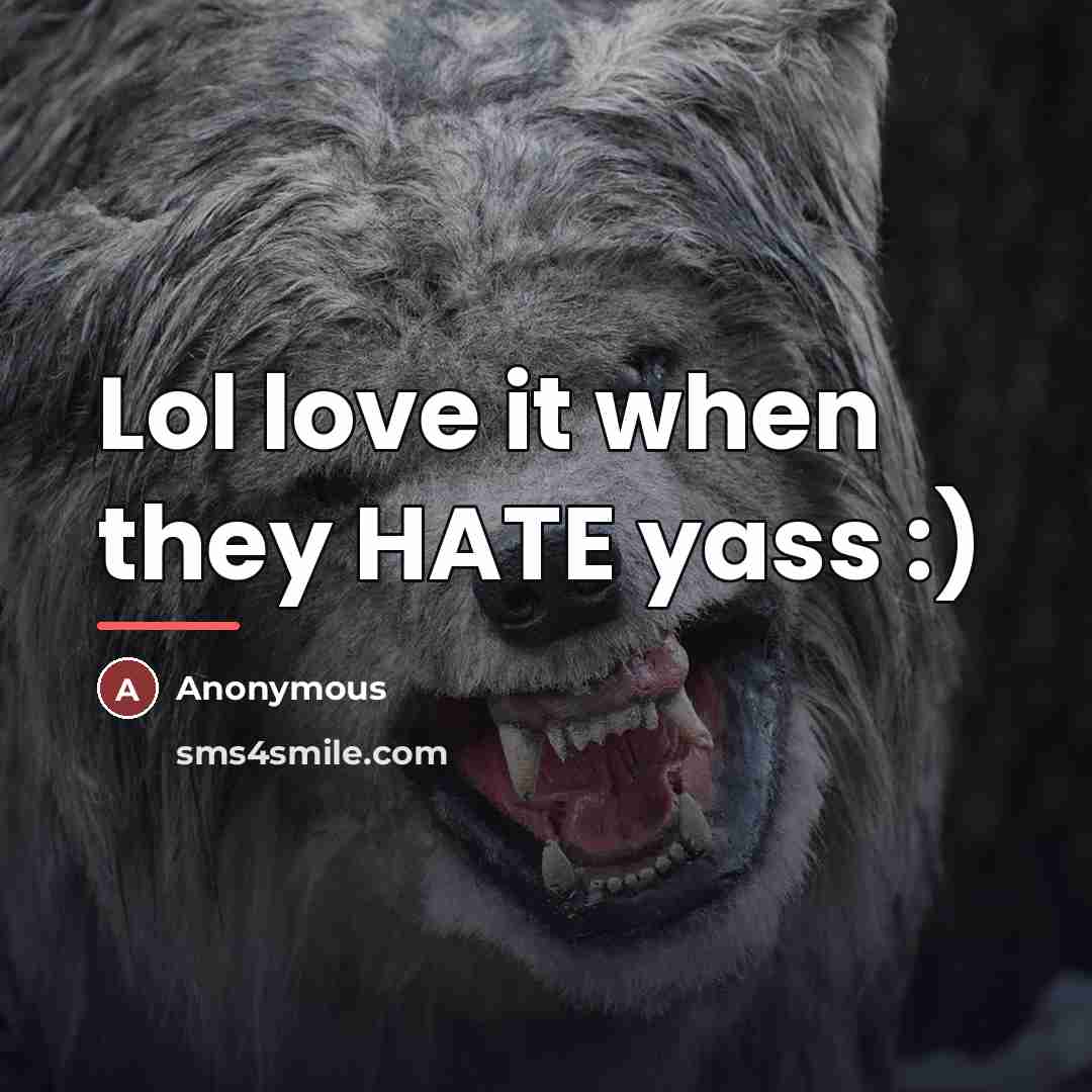 “Lol love it when they HATE yass :)…” quote by Anonymous