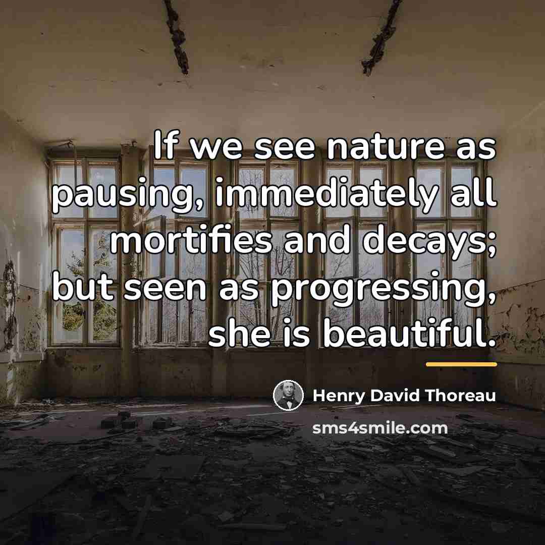 “If we see nature as pausing, immediately all mortifies and…” quote by Henry David Thoreau