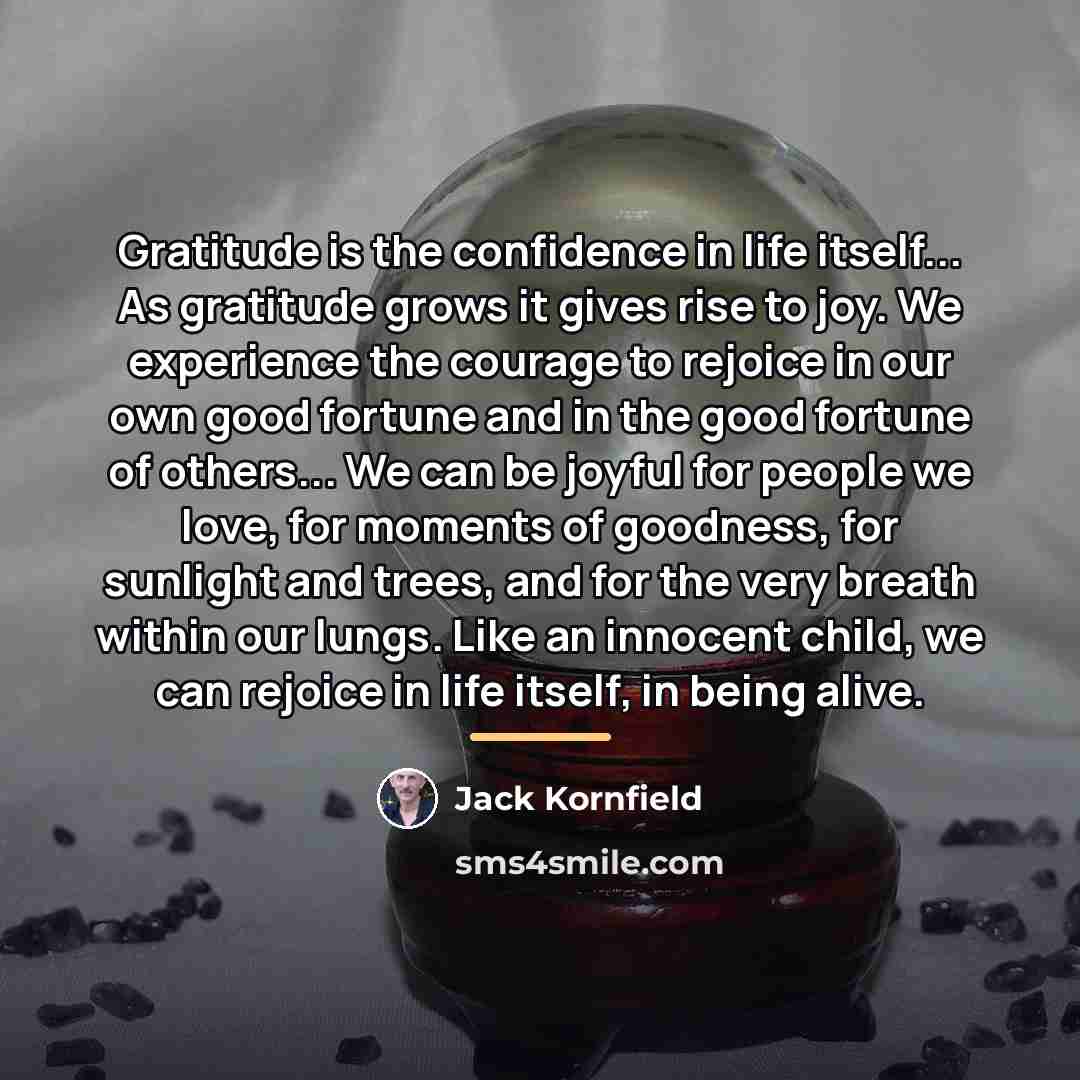 “Gratitude is the confidence in life itself... As gratitude grows…” quote by Jack Kornfield