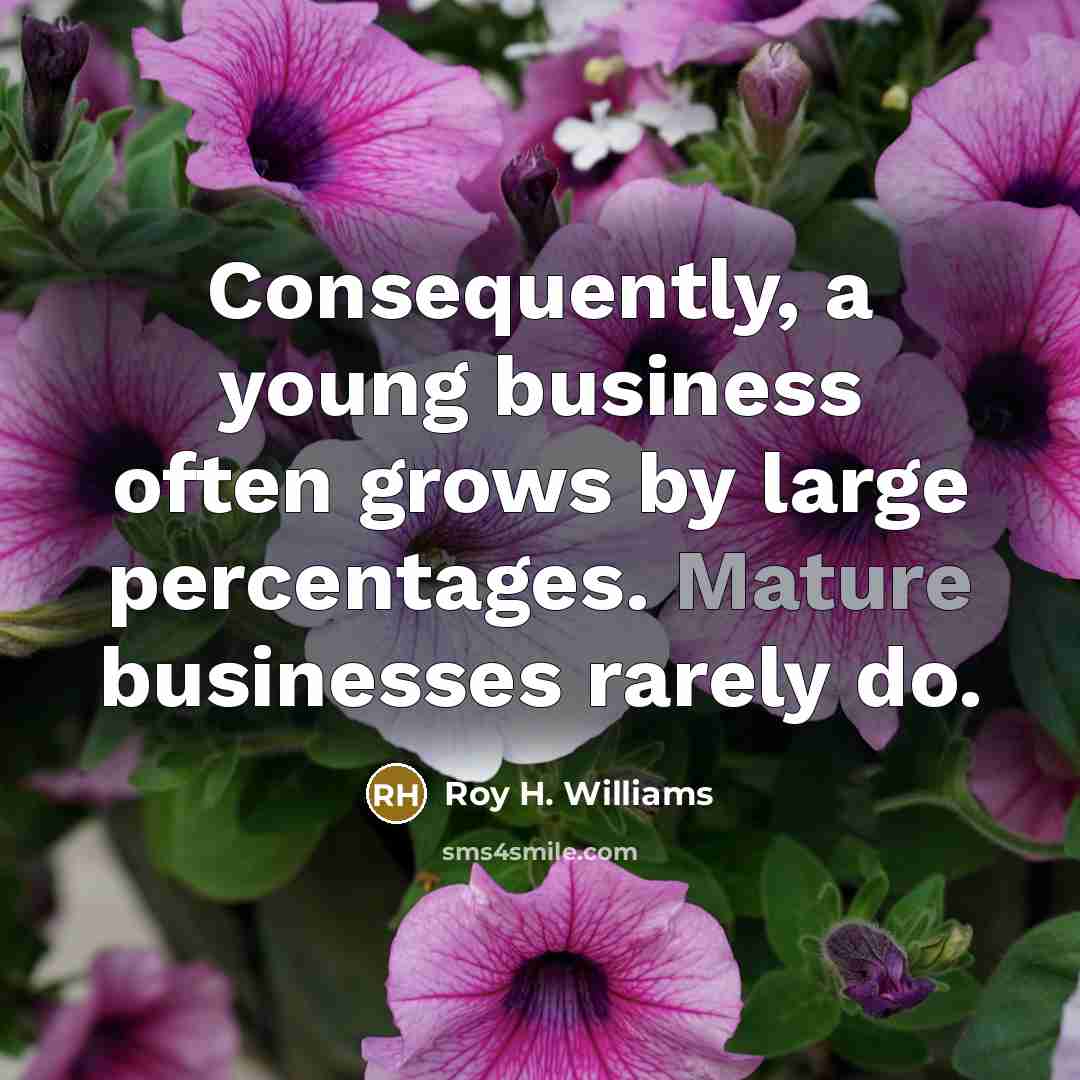 “Consequently, a young business often grows by large percentages. Mature…” quote by Roy H. Williams