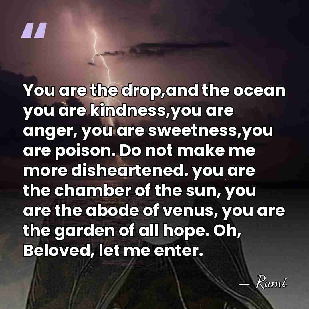 You are the drop,and the ocean you are kindness,you are anger, you&hellip; - Rumi